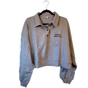Pilcro Light Grey Weekend Hiking Club Cotton Pullover Women's Size L